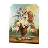 Peinture du XIXe " Bouquet de fleurs " de Boiserie