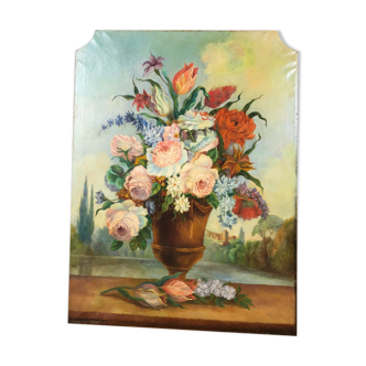 Peinture du XIXe " Bouquet de fleurs " de Boiserie