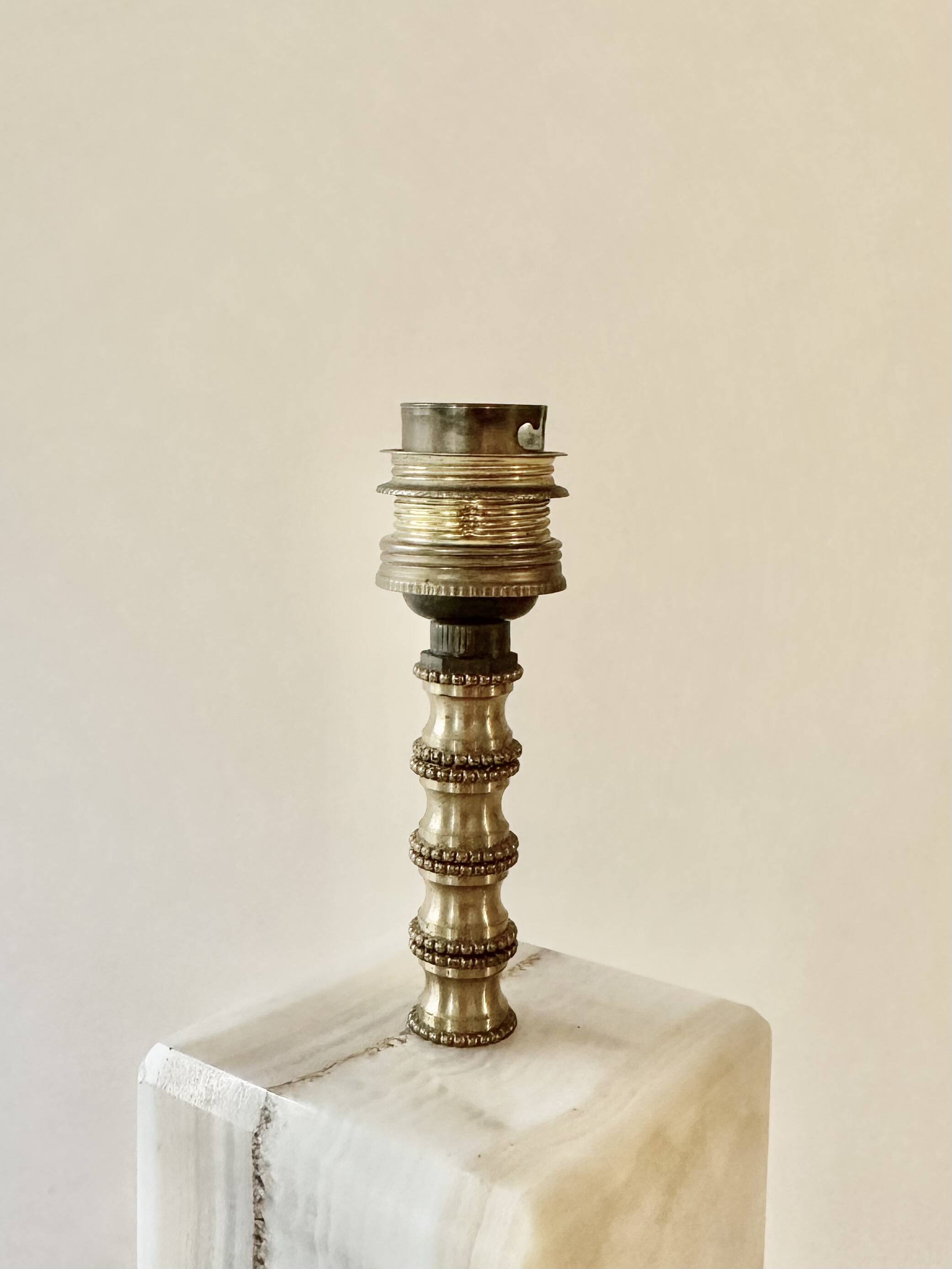 Onyx and brass lamp with a square shade.