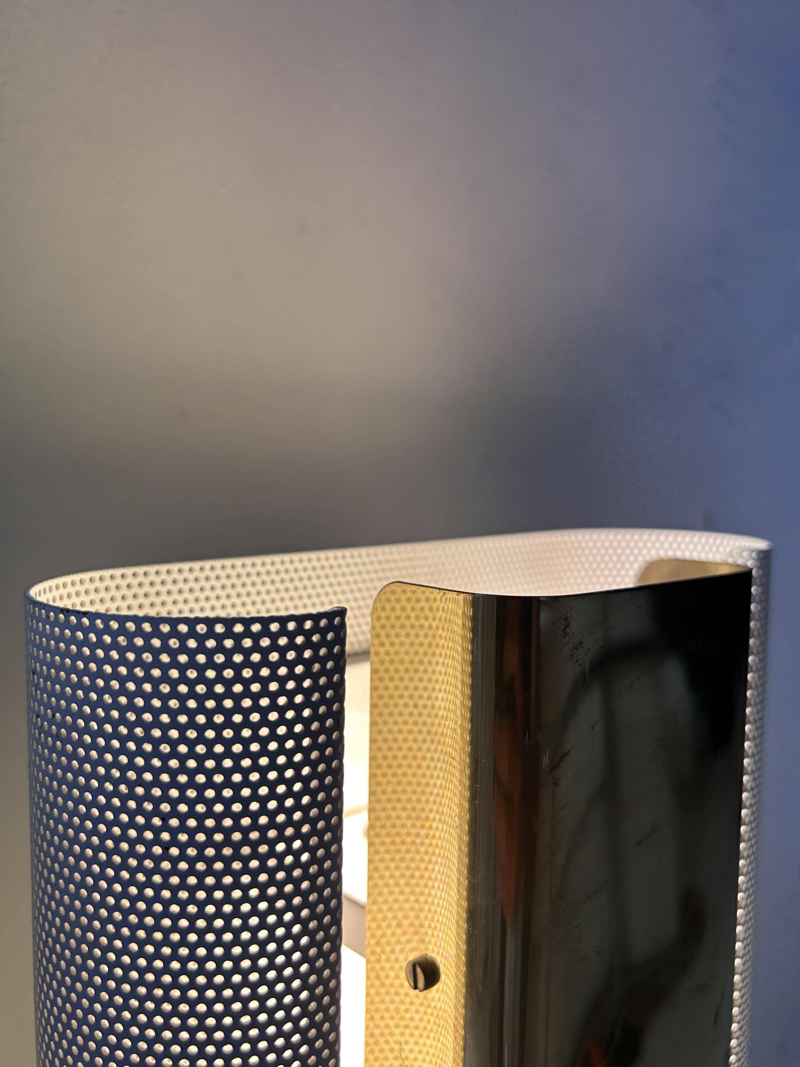 Pair of vintage wall lights, brass and white perforated metal, Hans Agne Jakobsson