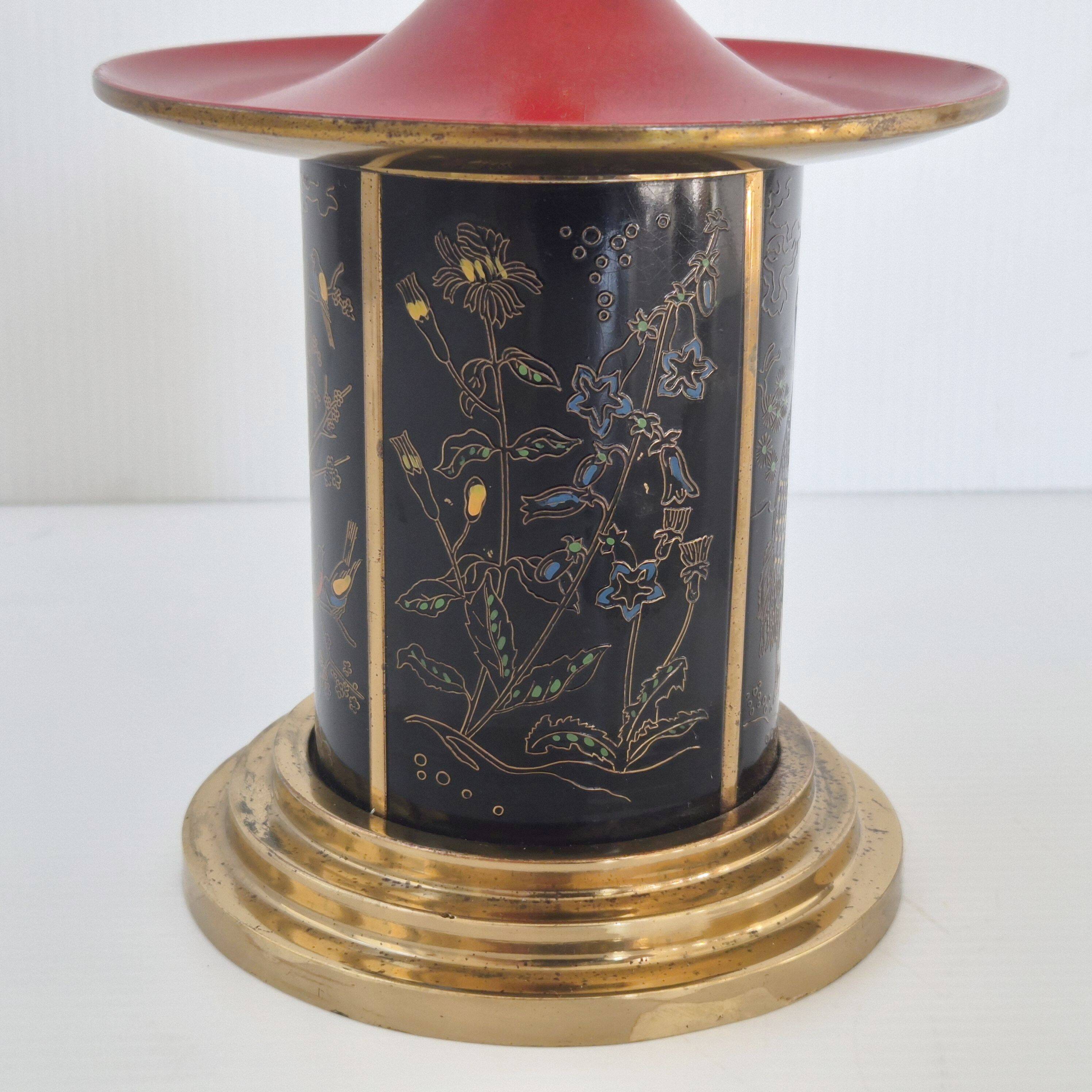 VINTAGE 1950 CIGARETTE DISPENSER PAGODA METAL & BRASS CIGARETTE HOLDER