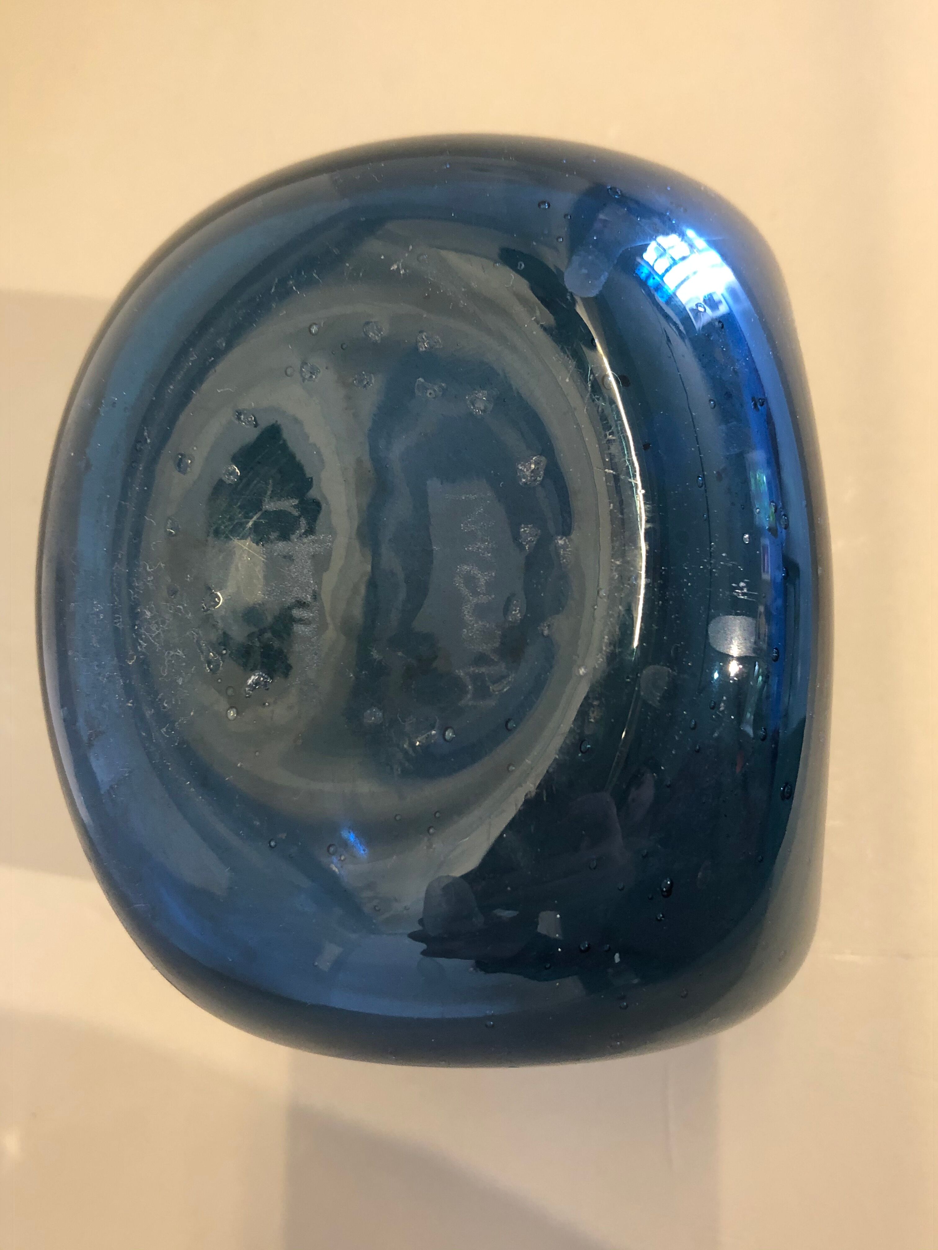 Blue glass vase, signed Morin, Dieulefit