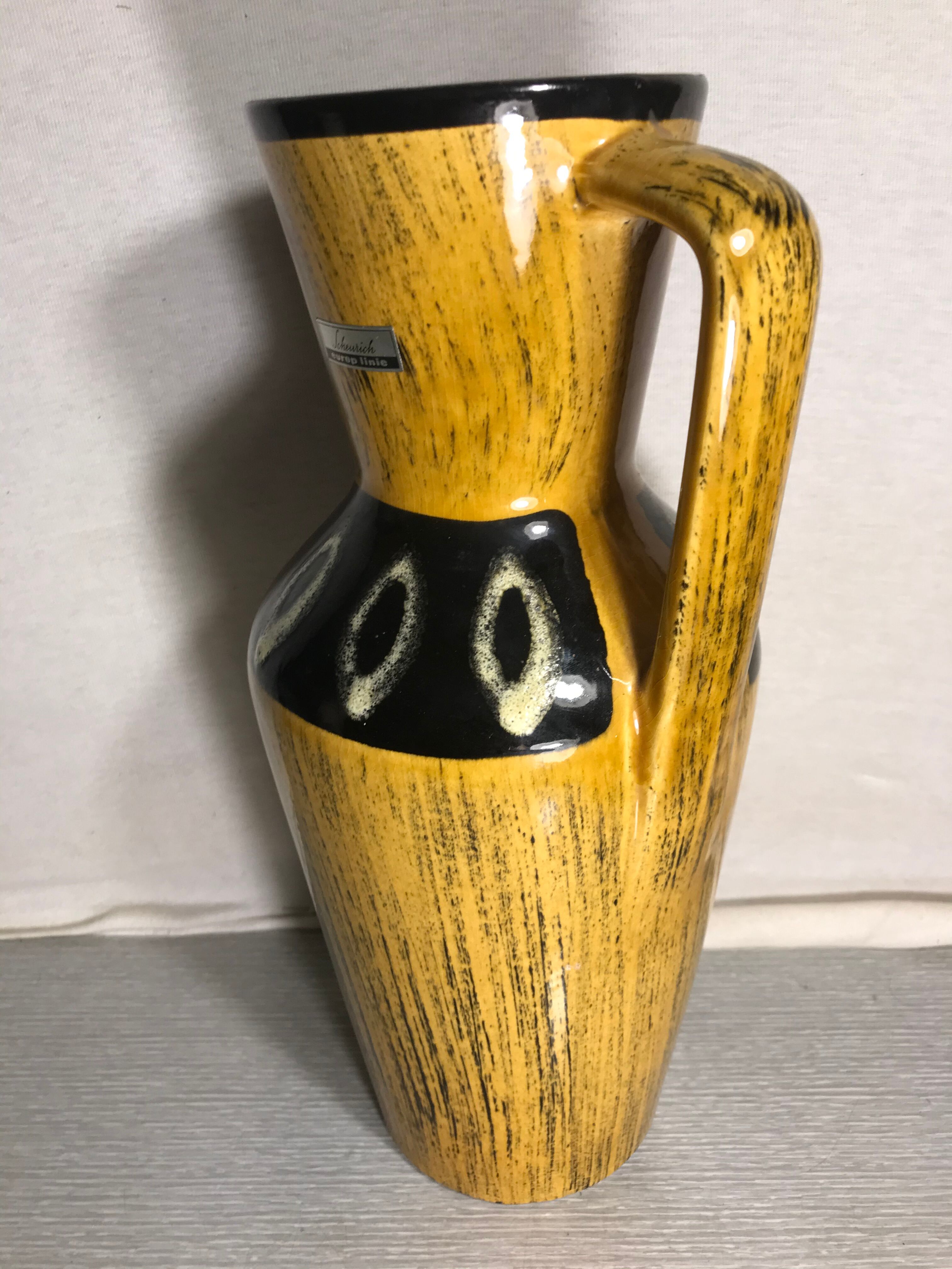 Former vase Scheurich europ linie ceramics beige - black - anse germany vintage
