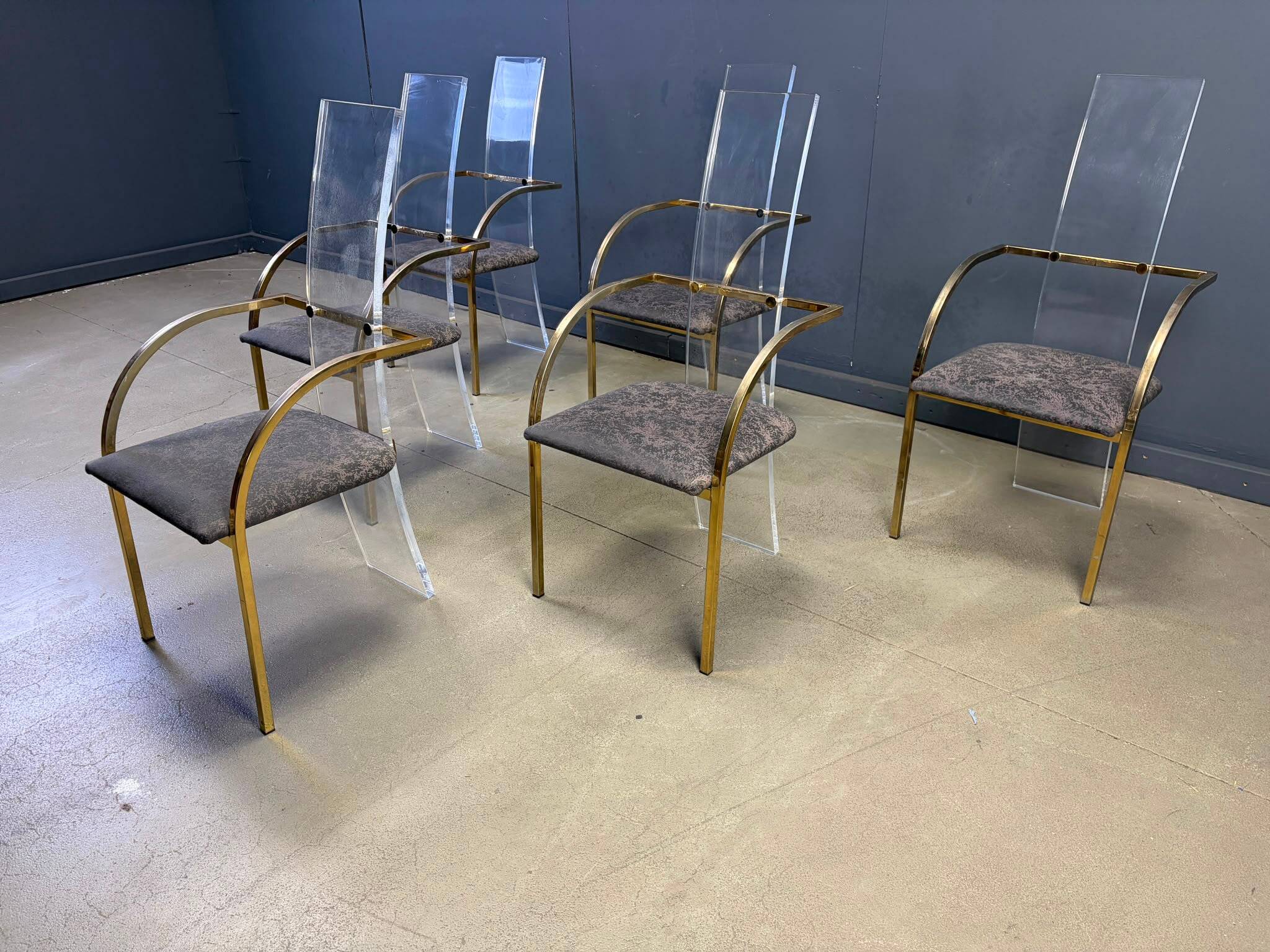 Plexiglass and brass dining chairs by Belgochrom, set of 6 - 1970s