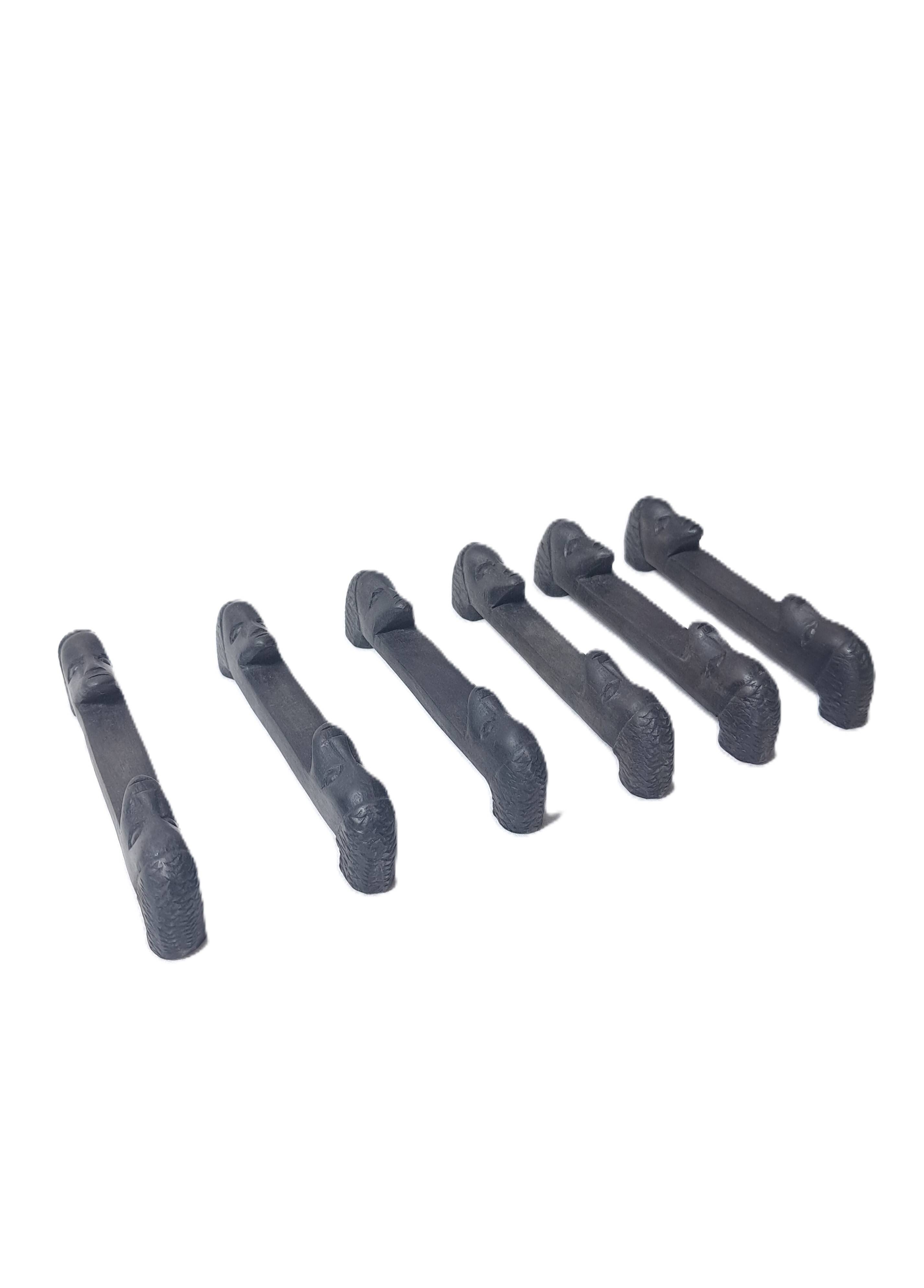 Set of six african cutlery holders carved in blackened wood