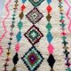 Moroccan Berber rug in ecru with multicoloured diamonds and bright pink – 240 × 139