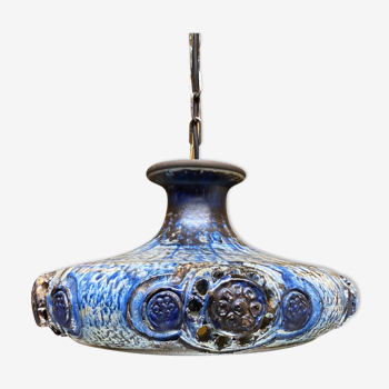 60s Rare Blue Ceramic Hanging Light from Denmark | Danish Ceramic Pottery Lamp Made In The 1960s