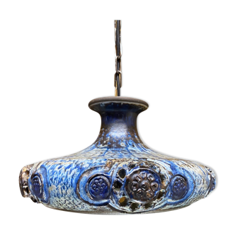 60s Rare Blue Ceramic Hanging Light from Denmark | Danish Ceramic Pottery Lamp Made In The 1960s