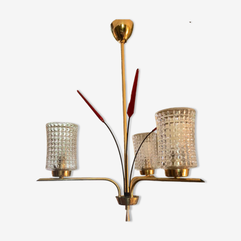 Lustre vintage en laiton et cristal