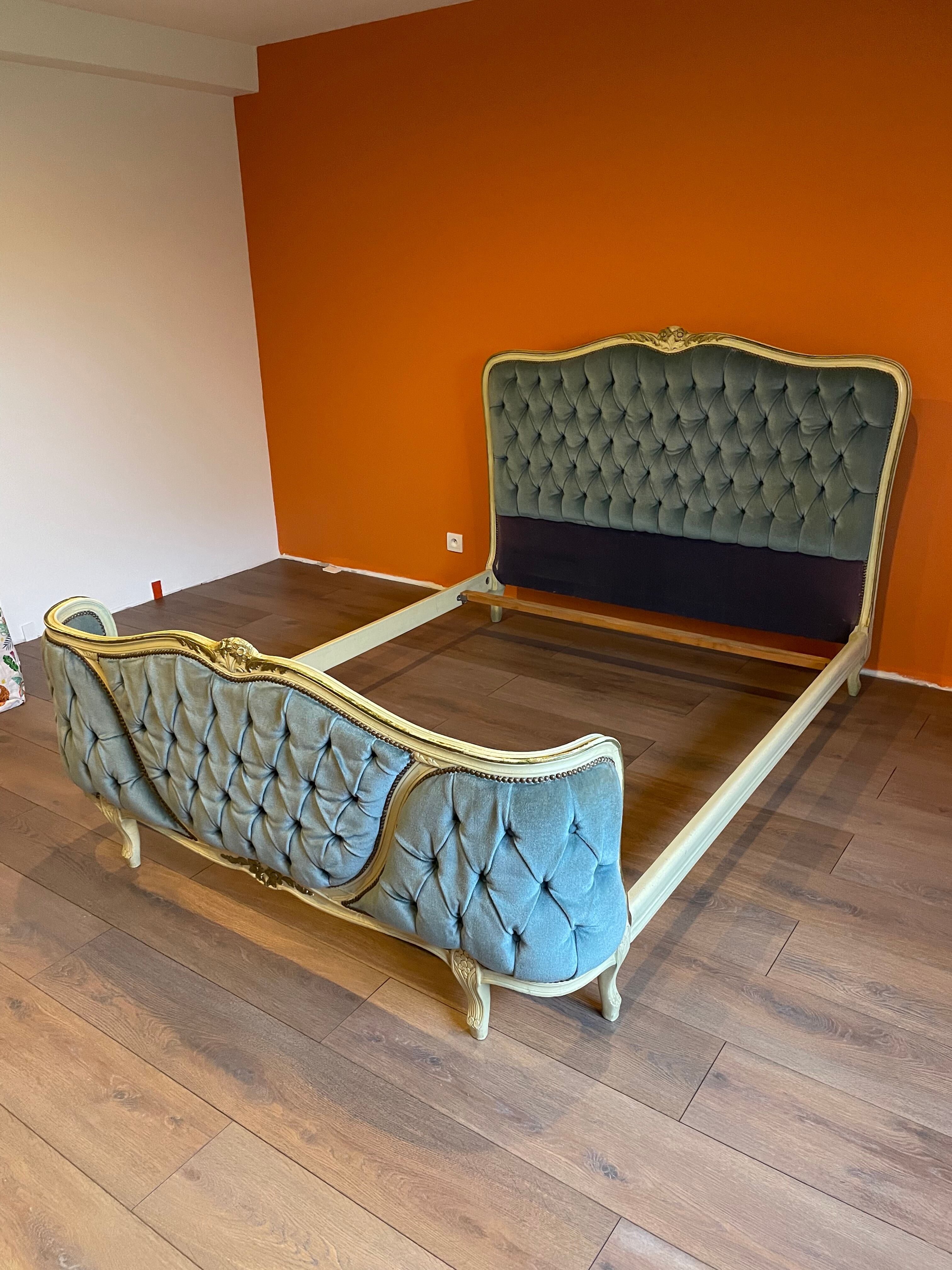 Upholstered bed Louis XVI blue style