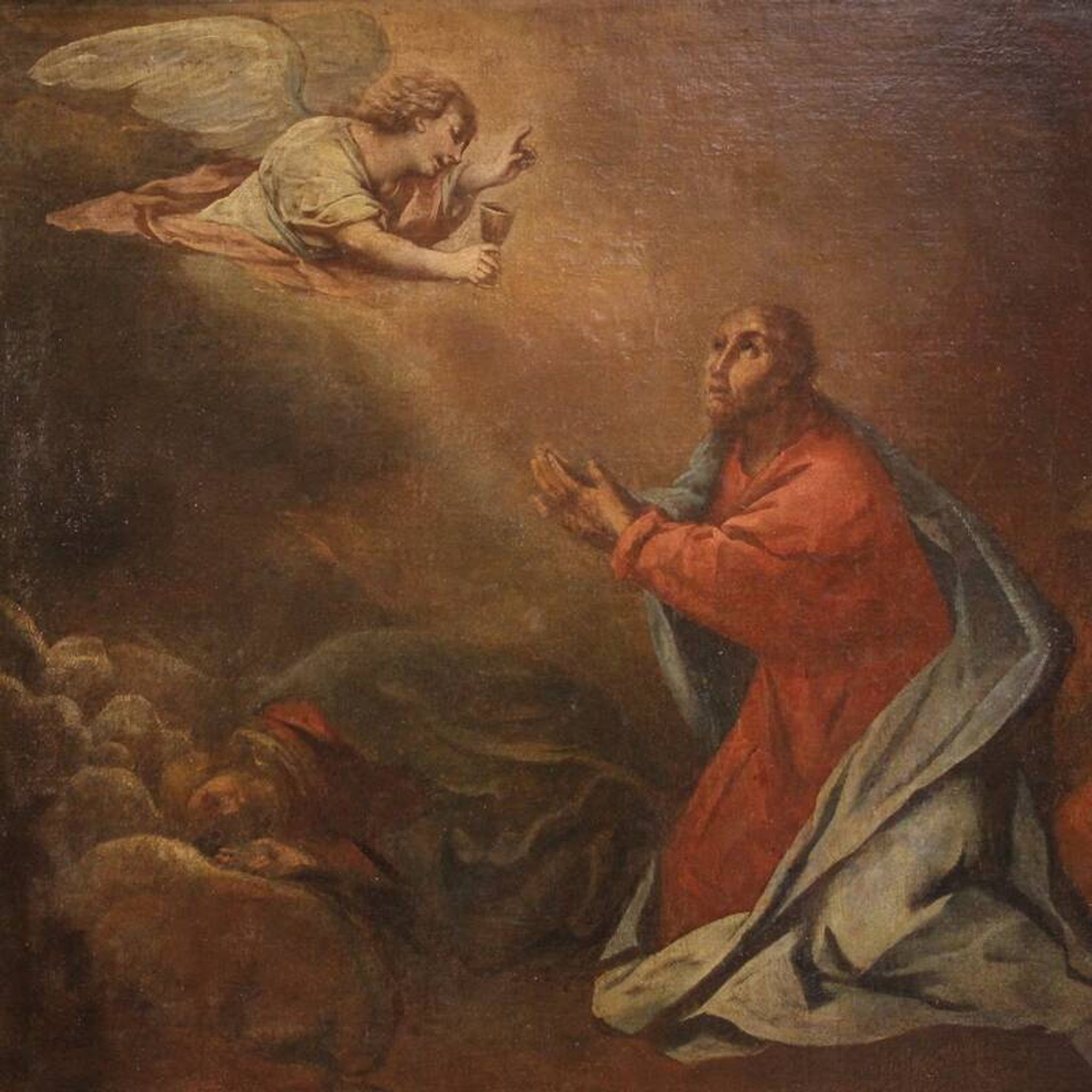 Antique Italian painting Christ in the Garden of Olives from 17th century
