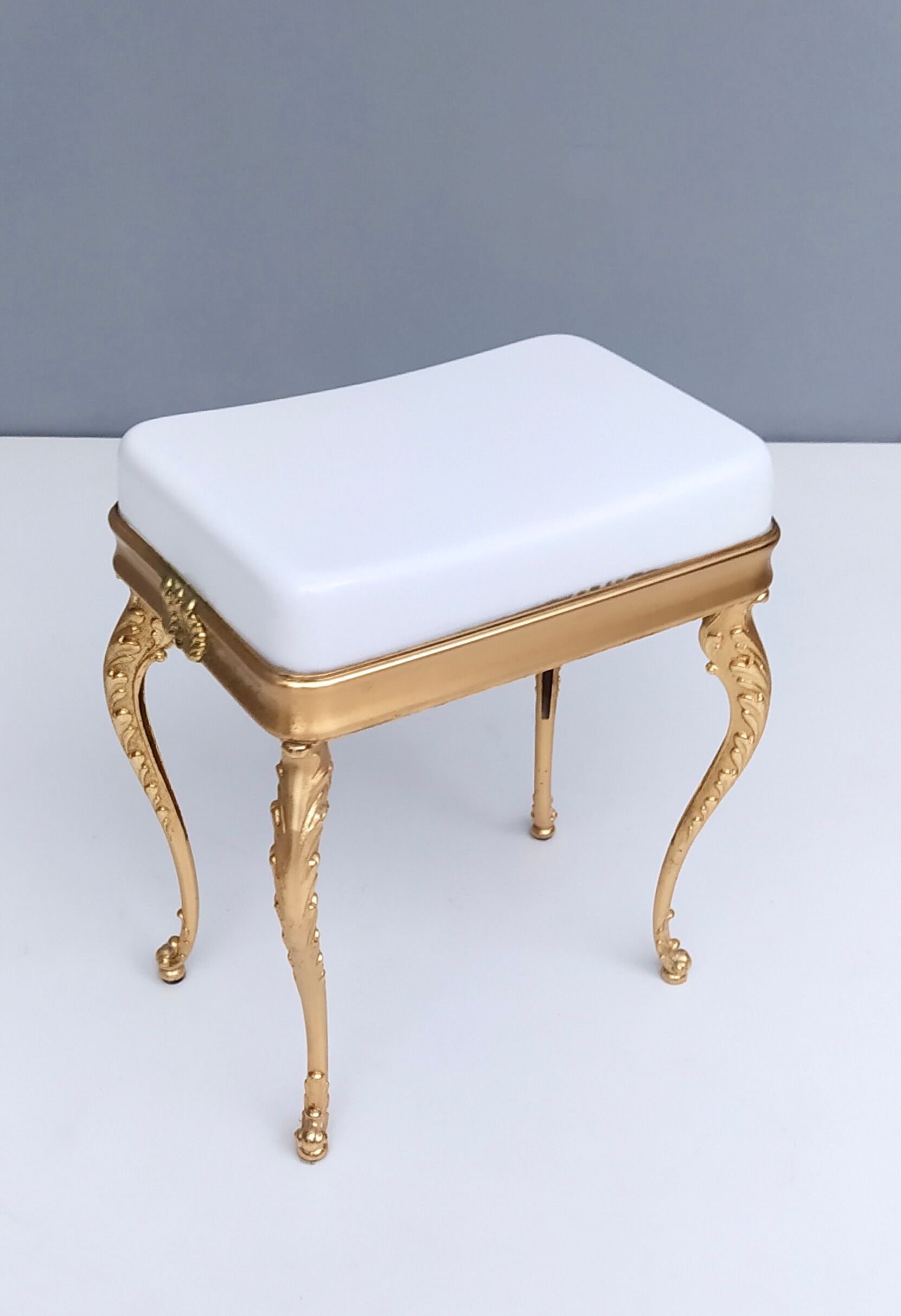 Midcentury White Plastic Seat Ottoman with Cast Brass Legs, Italy