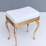 Midcentury White Plastic Seat Ottoman with Cast Brass Legs, Italy