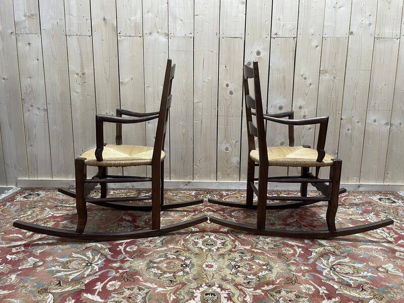 Paire de fauteuils pailles rustiques à bascule - rocking-chair chair