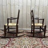 Paire de fauteuils pailles rustiques à bascule - rocking-chair chair