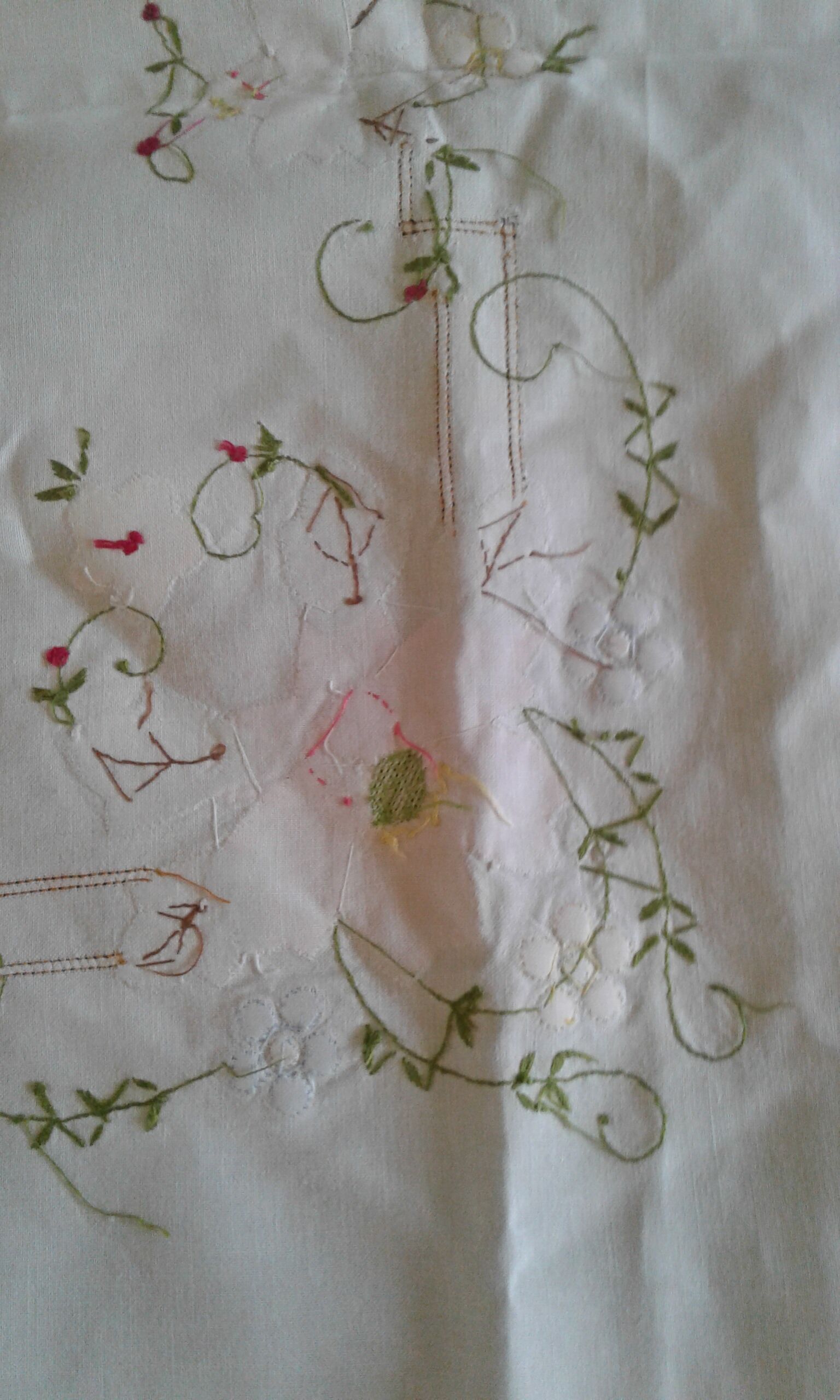 Hand embroidered pink flowers