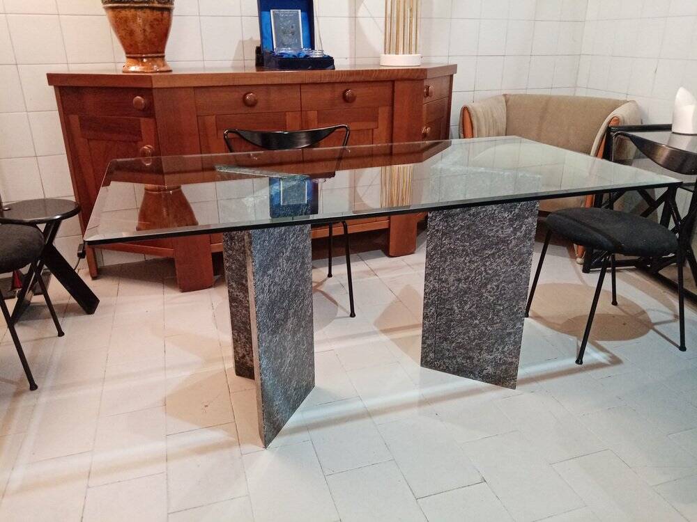Granite and glass dining table, 1980s