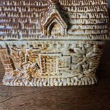 Brown salt-glazed stoneware tobacco pot with candle holder, 1840/1880