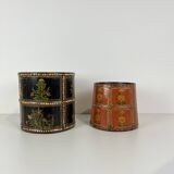 2 Anciennes corbeilles à riz, seaux en bois, pot de fleur, peint main