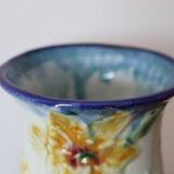 Antique vase with slip flowers signed