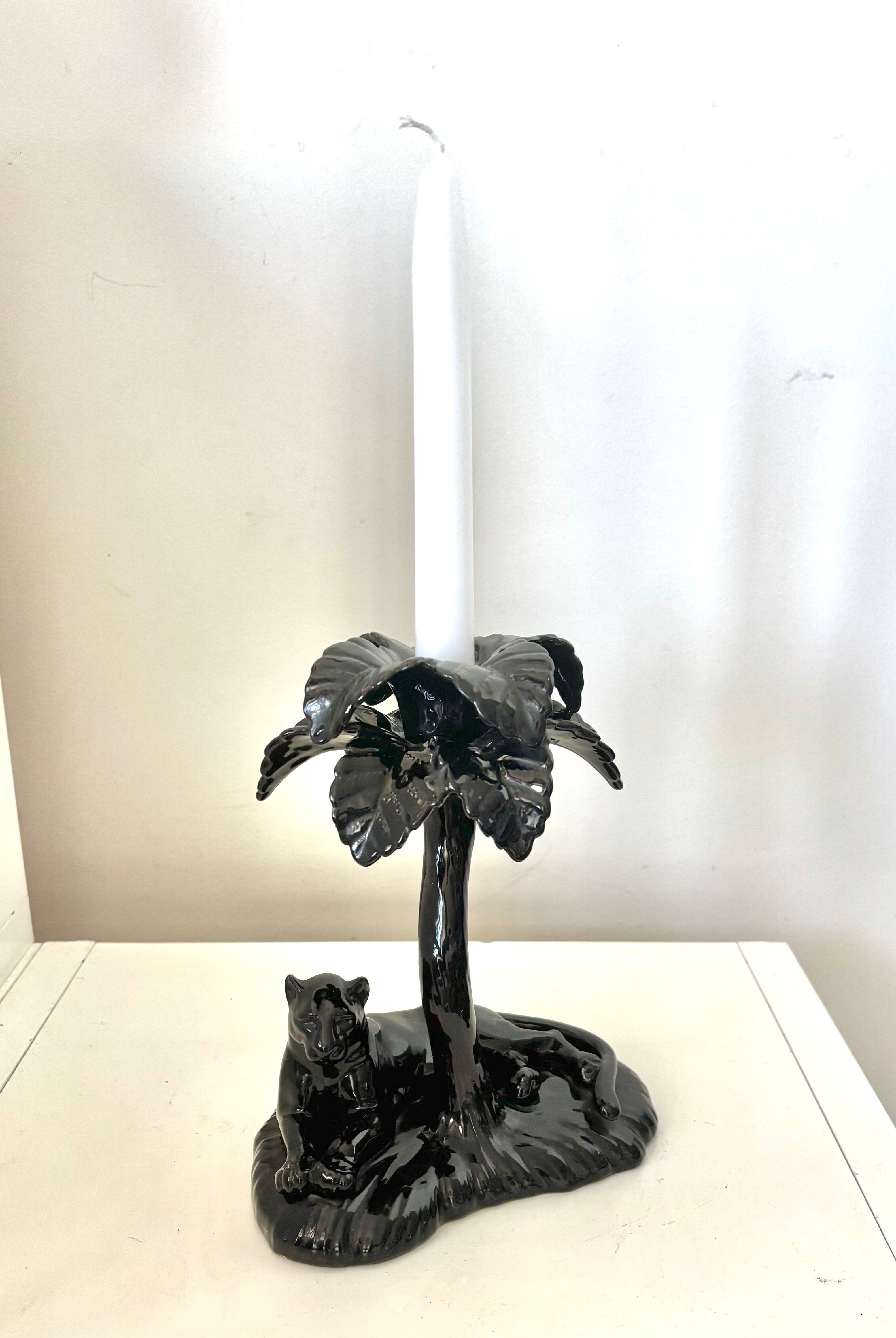 Black panther Art Deco candlestick