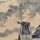 Ceramic tile trivet and wooden frame with Dutch windmill.