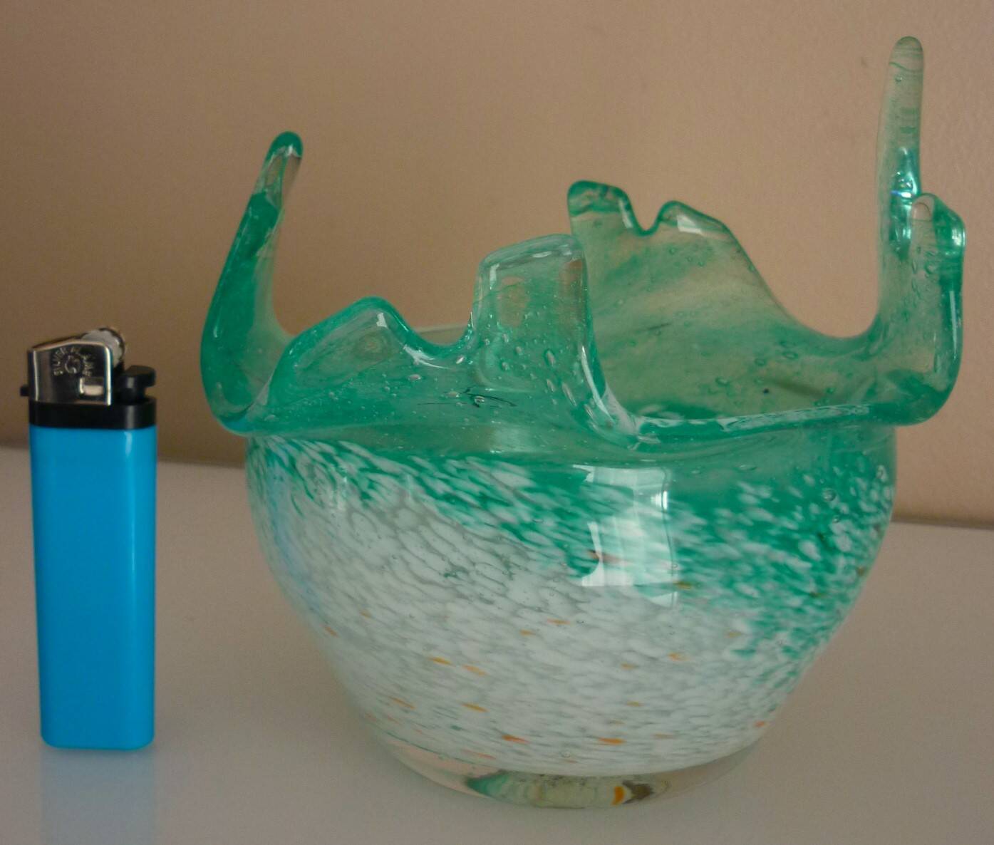 Blown glass empty pocket, thick, free-form, 80s design