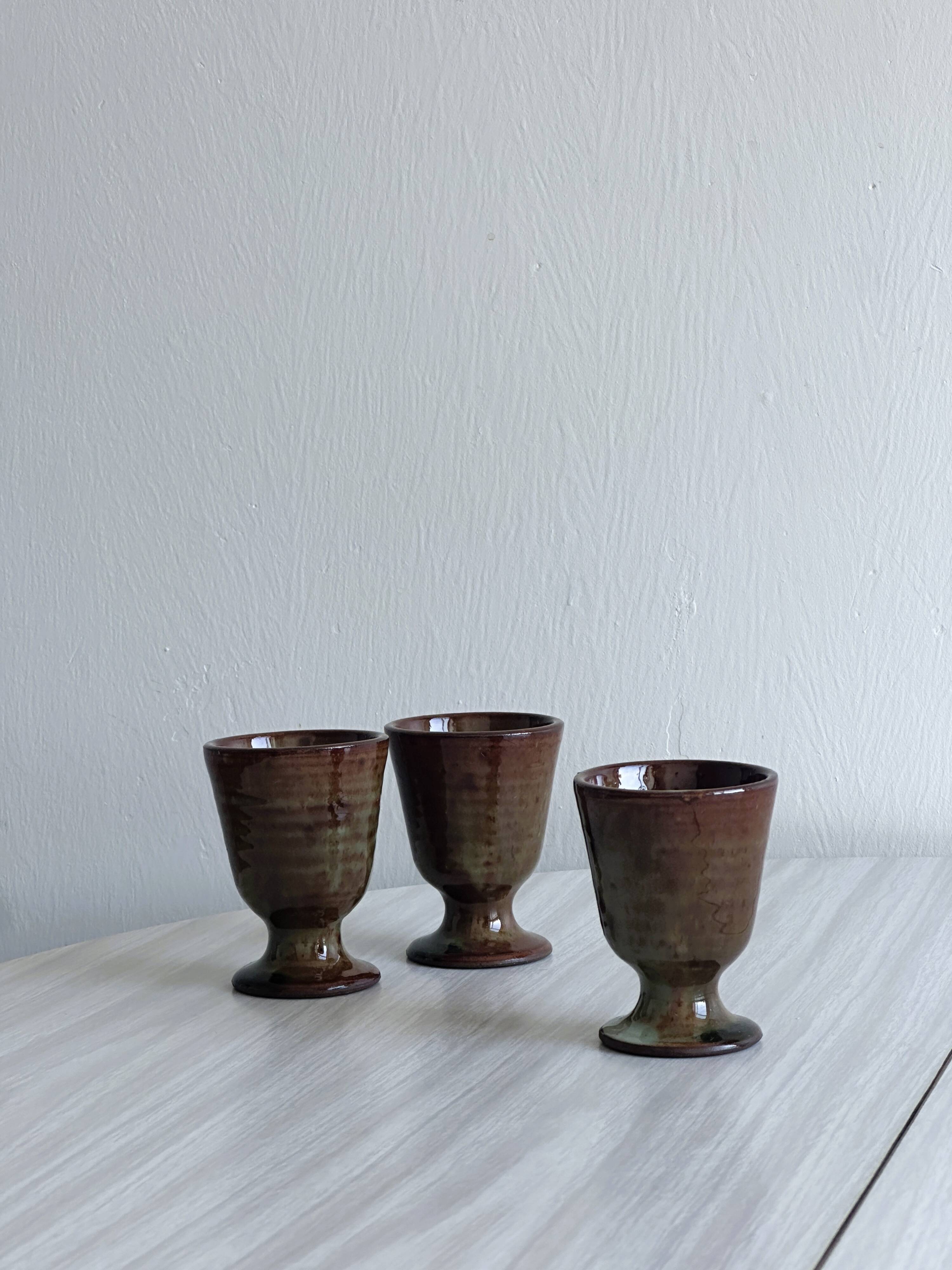 Set of 3 small enamelled ceramic mugs
