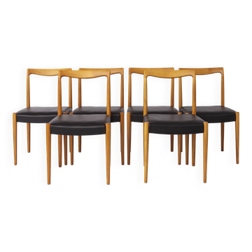 Set of 6 Vintage Lübke Dining Chairs 1970s Germany, Mid Century Beech Wood