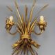Gilt metal wheat sheaf two-light wall sconce