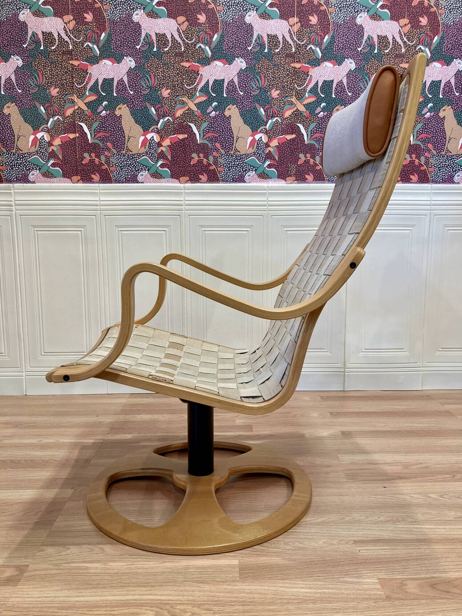 Swivel armchair and matching ottoman, Scandinavian design, 1960s.