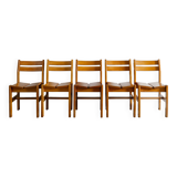 Set of 5 French Vintage Mid Century Dining Chairs in Elm, 1960s