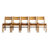 Set of 5 French Vintage Mid Century Dining Chairs in Elm, 1960s