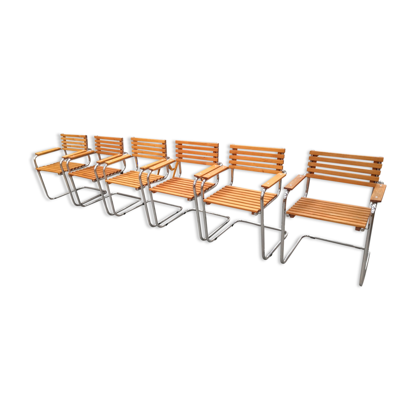 Chairs made of wood and tubular steel