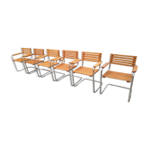 Chairs made of wood and tubular steel