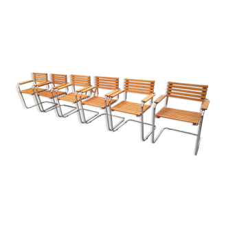 Chairs made of wood and tubular steel