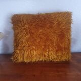 Faux fur cushion mustard yellow orange mustard vintage 70's