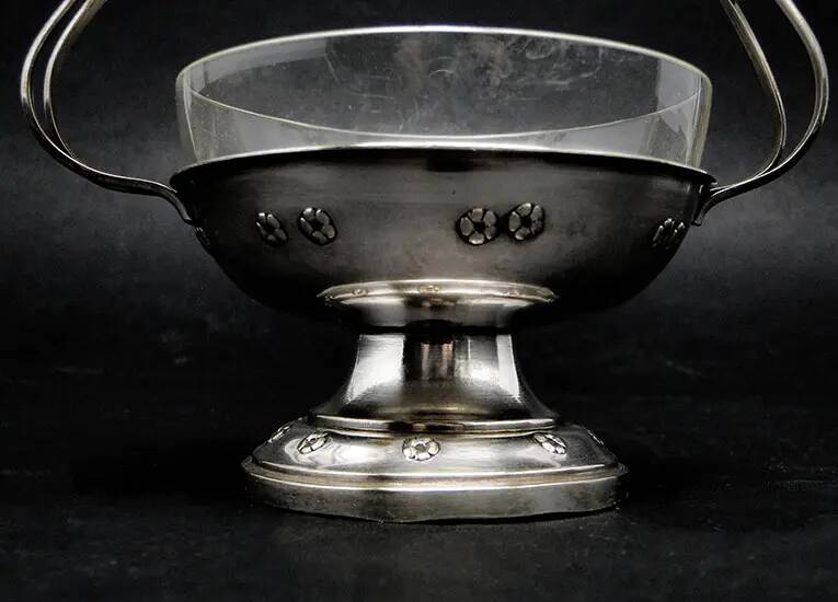 Art Nouveau sugar bowl, silver-plated brass, Poland, 1930s