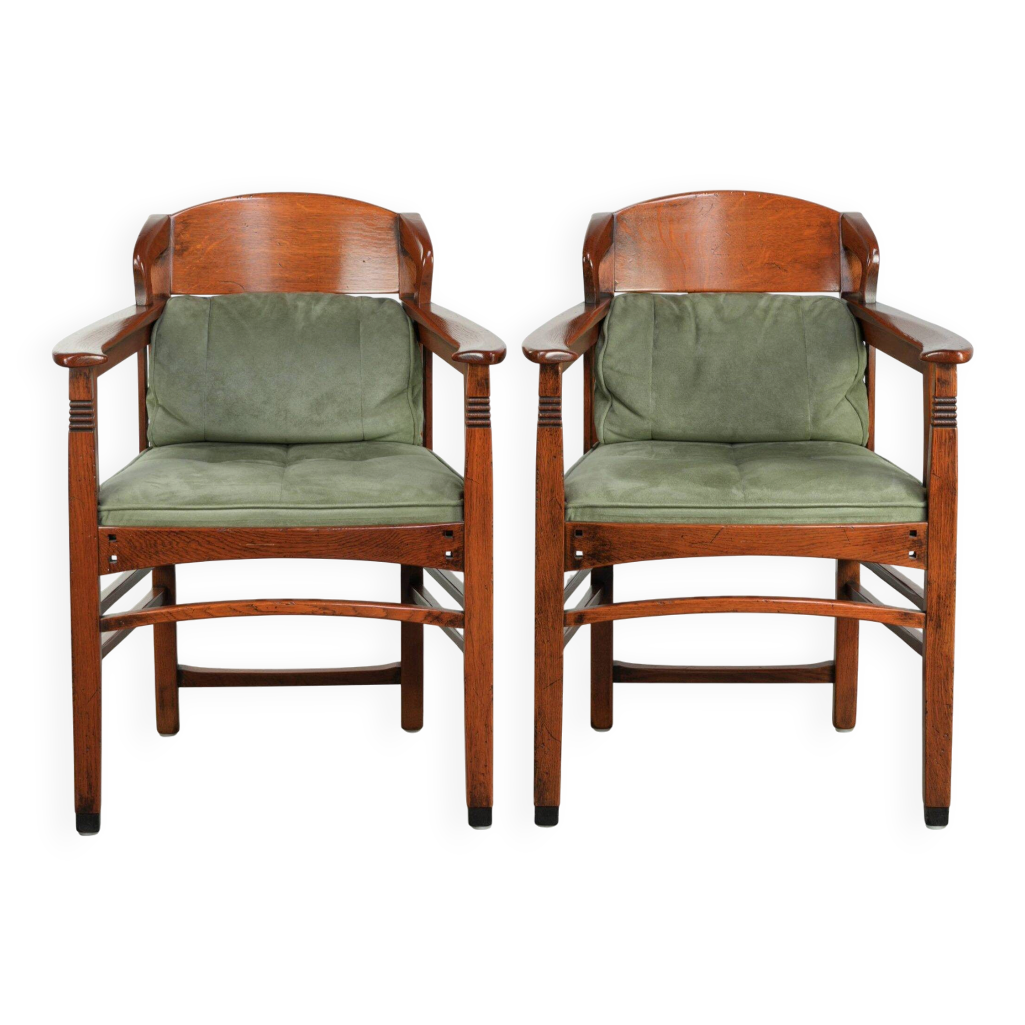 Set of 2 Art Nouveau/Jugendstil dining chairs with suede upholstery