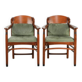 Set of 2 Art Nouveau/Jugendstil dining chairs with suede upholstery