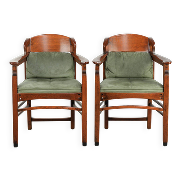 Ensemble de 2 chaises de salle à manger Art Nouveau/Jugendstil avec revêtement en daim.