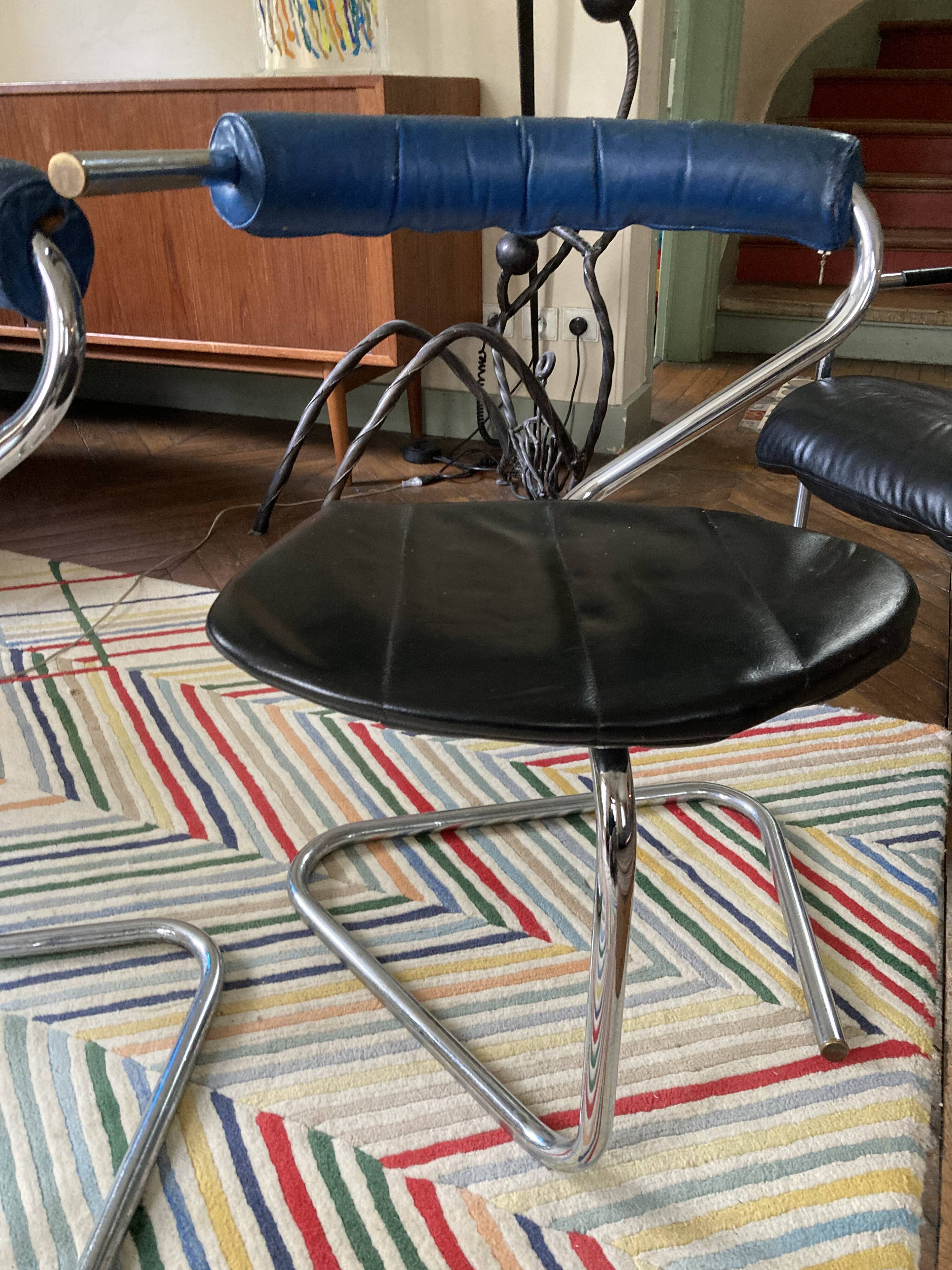 Steel and leather designer chairs - 1980s - Stefan Wewerka