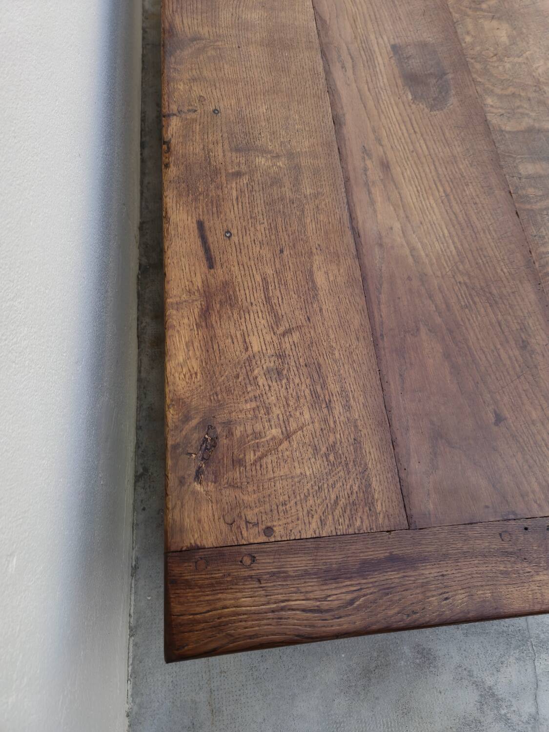 Rustic farmhouse coffee table with two drawers, solid oak, 19th century - 1.97m
