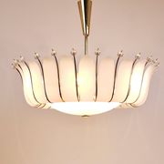 Grand chandelier Rupert Nikoll 27" mid-century brass with leaves, Austria, 1950.