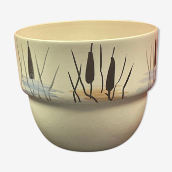 Cache pot en ceramique a decor vegetal signe (paul) milet sevres ø 19 cm h 15