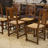 Set of 6 brutalist oak chairs from the 1950s.