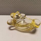 Mid-century yellowish crystal teddy bear ashtray from Vannes Le Châtel France