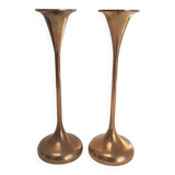 Pair of trumpet candlesticks in brass, Danish design.
