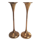 Pair of trumpet candlesticks in brass, Danish design.
