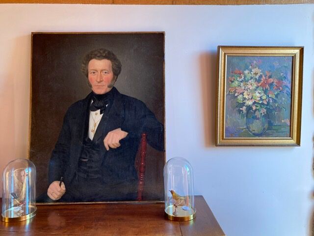 Ancient painting , portrait of a man signed A Delmére and dated 1845